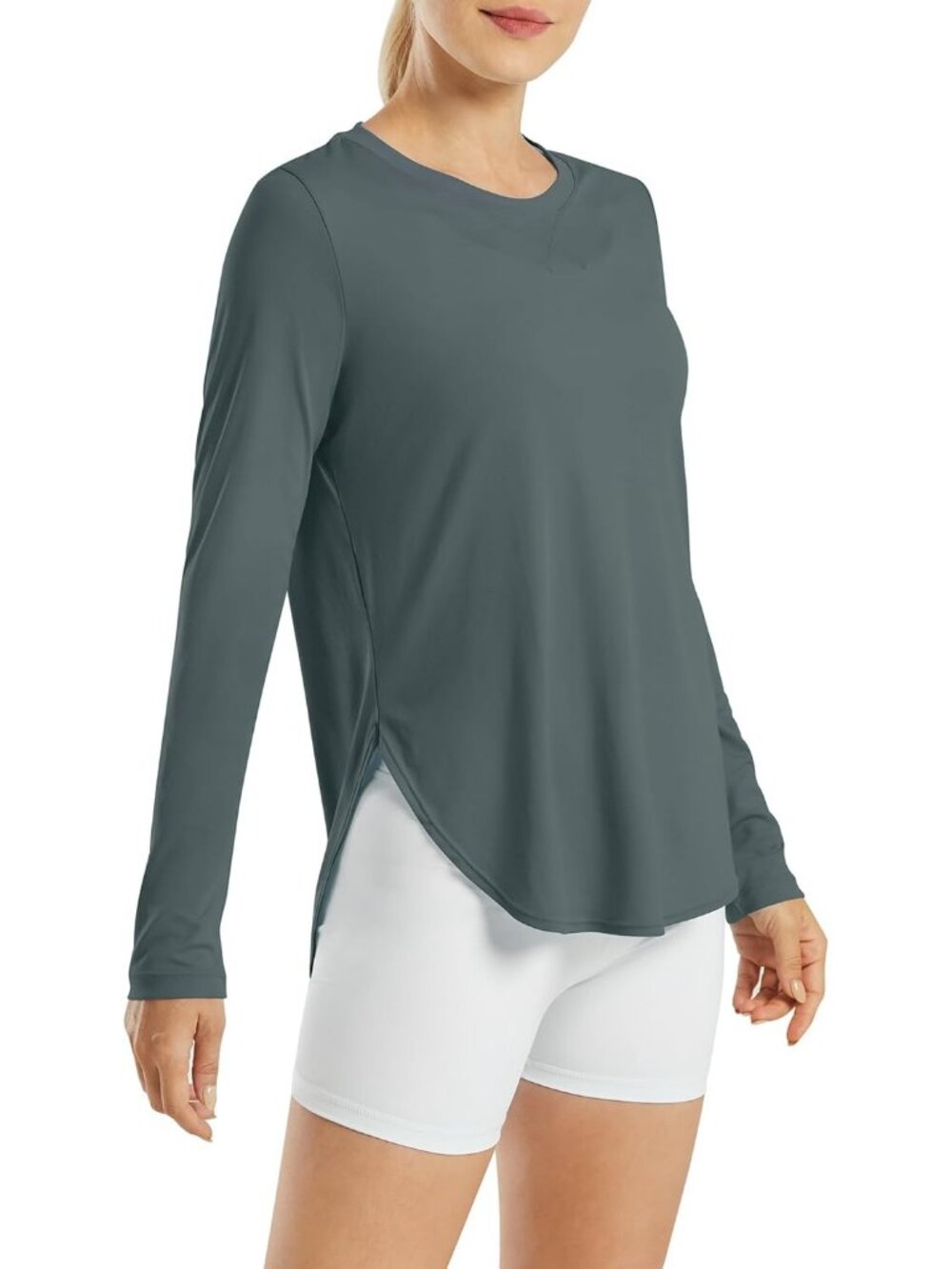Women Grey Sage UPF 50+ UV Shirt Long Sleeve Workout Yoga Sun Top Quick Dry Gym